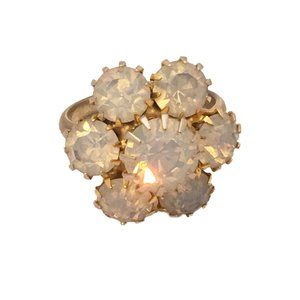 Mysterious Opal Rhinestones Cocktail Ring Lovely Design Vintage Costume Jewelry